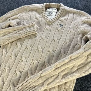 Y2K Abercrombie & Fitch Preppy Wool Cashmere Cable Knit V Neck Sweater Large